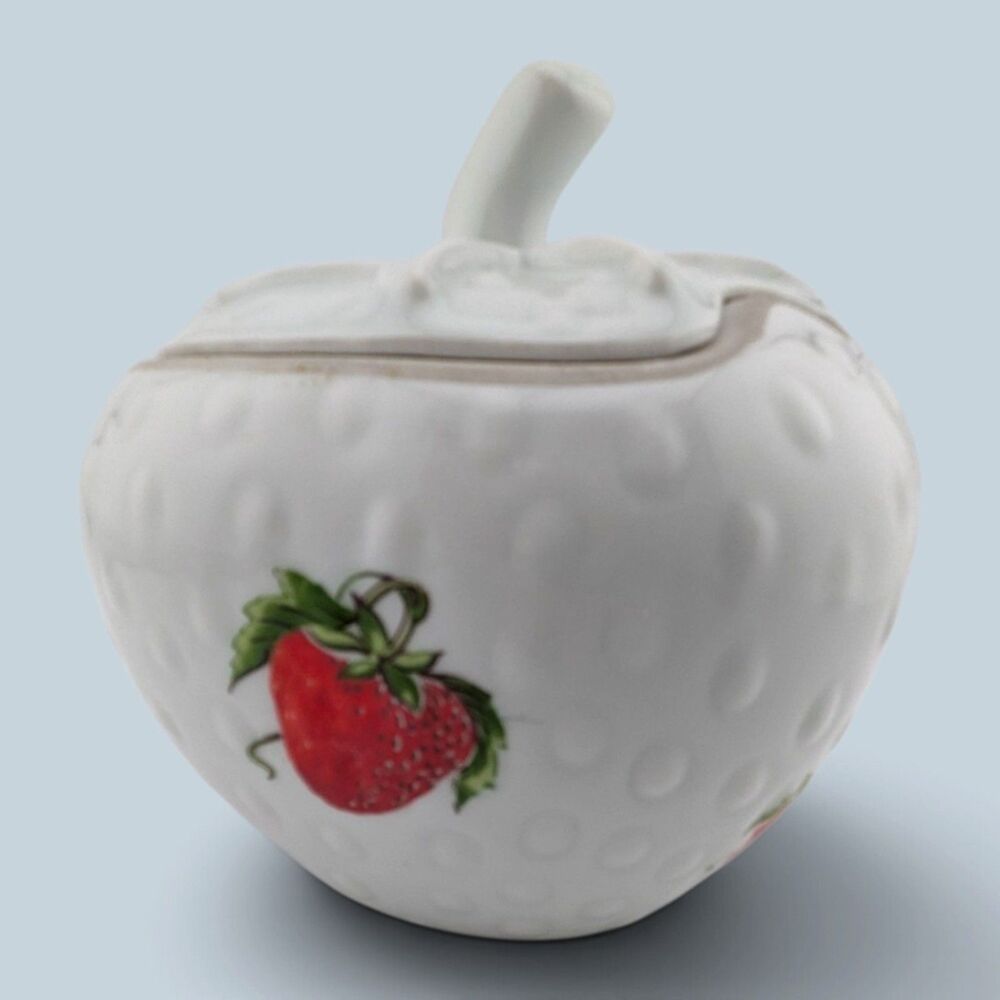 Louis Lourioux Strawberry Sugar Bowl Lid Porcelain France Deshoulieres 5"
